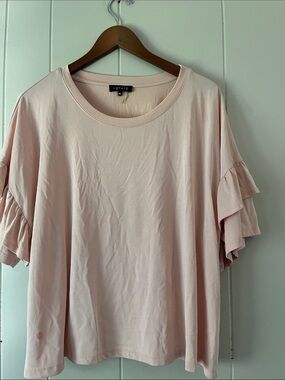 Eileen Fisher Blush Pink Ruffle Sleeve Short-Sleeve Tee